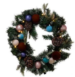 Thumbnail 1: Magical Season 24 in LED Christmas Wreath with Glitter Balls & Pinecones 