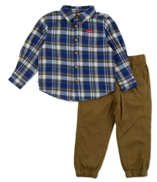 Thumbnail 1: Wrangler Toddler Boys 2 Pc Button Up Flannel & Pants Set 