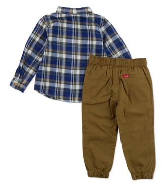 Thumbnail 2: Wrangler Toddler Boys 2 Pc Button Up Flannel & Pants Set 