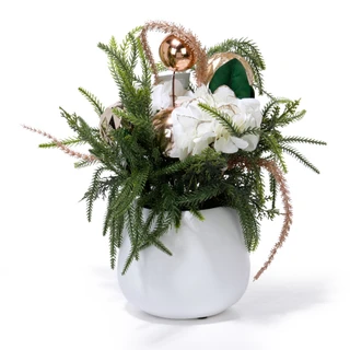 Thumbnail 2: Magical Season 18 in Christmas Potted White Hydrangea with Greenery Decor 