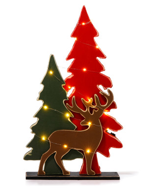 Thumbnail 1: Magical Season 29.5 in LED Wooden Christmas Trees with Reindeer Decor 