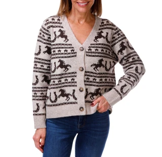 Thumbnail 1: RIO & RIAN Women's Printed Button Front V-Neck Cardigan 