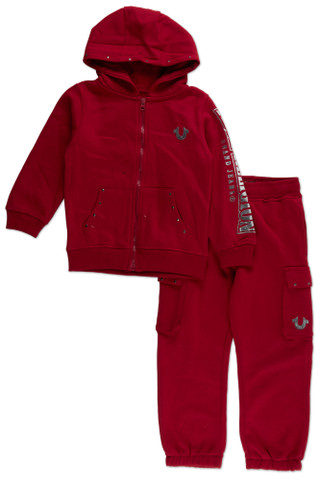 Thumbnail 1: True Religion Little Girls 2 Pc Fleece Zip Up Hoodie & Cargo Pants Set 