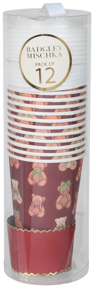 Thumbnail 1: BADGLEY MISCHKA 12 Pk Christmas Bear Print Disposable Cups with Lids  