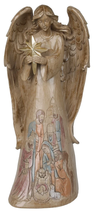 Thumbnail 1: Magical Season 17 in Carved Christmas Angel w/ Star & Nativity Scene Decor 