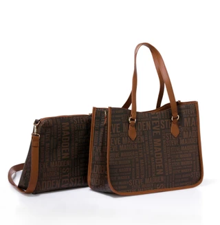 Thumbnail 2: Steve Madden 3 Pc Logo Print Large Tote with Satchel & Card Case Keychain 