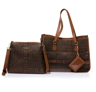 Thumbnail 1: Steve Madden 3 Pc Logo Print Large Tote with Satchel & Card Case Keychain 