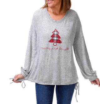 Thumbnail 1: Magical Season Women's Long Sleeve Christmas Embroidered Hacci Top 