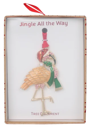 Thumbnail 1: . Rhinestone Christmas Flamingo Ornament in Box 