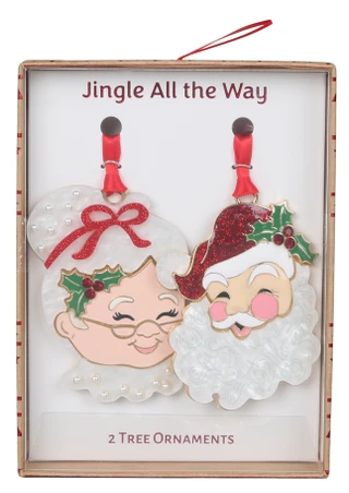 Thumbnail 1: . 2 Pc Faux Pearl Mr & Mrs Claus Christmas Ornaments in Box 
