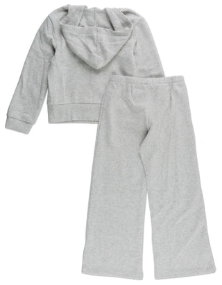 Thumbnail 2: Love Squared Girls Girls 2 Pc Studded Fleece Zip Up Hoodie & Wide Leg Pants Set 
