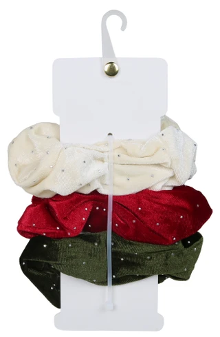 Thumbnail 2: . 3 Pk Christmas Rhinestone Velvet Hair Scrunchies 
