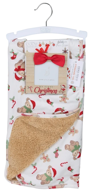 Thumbnail 1: Baby Essentials Baby's My First Christmas Teddy Bear Blanket & Photo Frame 