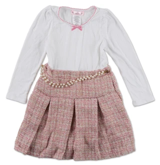 Thumbnail 1: Love Squared Little Girls Lined Tweed Skirt Dress with Pearl Belt 