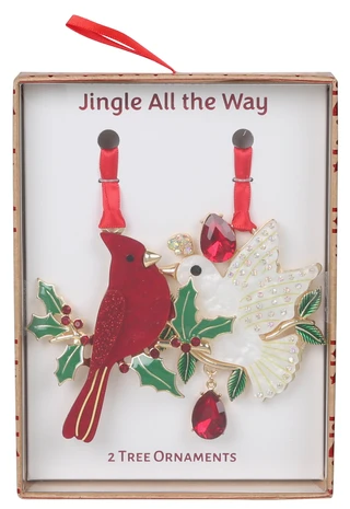 Thumbnail 1: . Rhinestone & Faux Pearl Bird Christmas Ornaments in Box 