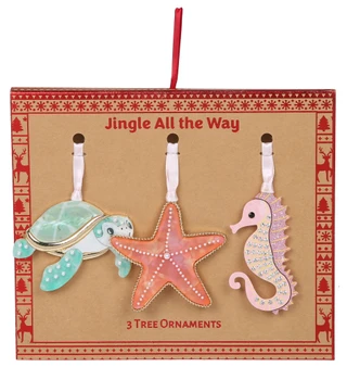Thumbnail 1: . 3 Pc Coastal Christmas Sea Life Ornaments Set 