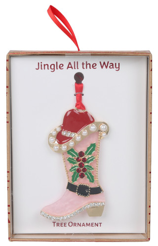 Thumbnail 1: . Rhinestone & Pearl Christmas Cowboy Boot Ornament in Box 