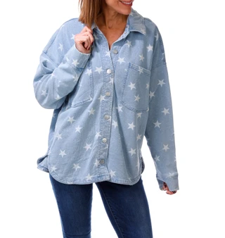 Thumbnail 1: Z SUPPLY Women's Star Print Denim Button Up Jacket  