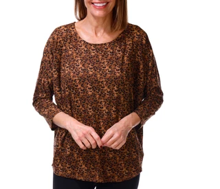 Thumbnail 1: BOBEAU Women's 3/4 Dolman Sleeve Printed Top 