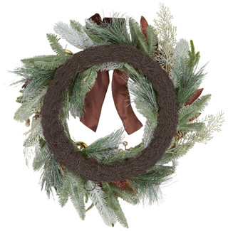 Thumbnail 2: Imperial Creations 22 in Frosted Brown Bow and Berry Christmas Wreath 