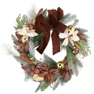 Thumbnail 1: Imperial Creations 22 in Frosted Brown Bow and Berry Christmas Wreath 