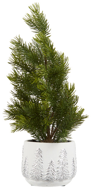Thumbnail 2: Supreme Silk 15 in Christmas Silk Pine in White Pot 