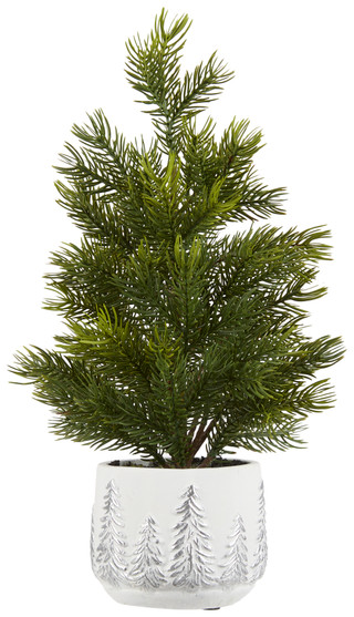 Thumbnail 1: Supreme Silk 15 in Christmas Silk Pine in White Pot 