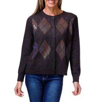 Thumbnail 1: Liquid Women's Metallic Argyle Sweater 