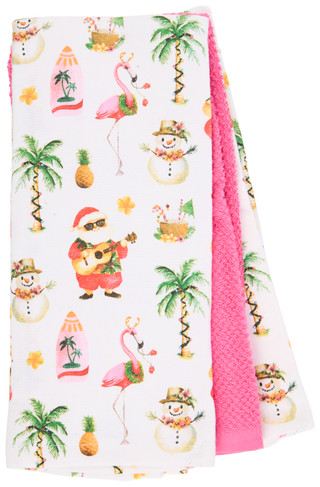 Thumbnail 2: Rockhill 3 Pk Tropical Christmas Flamingo Kitchen Towels 