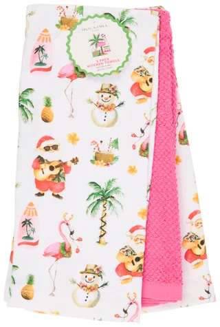 Thumbnail 1: Rockhill 3 Pk Tropical Christmas Flamingo Kitchen Towels 