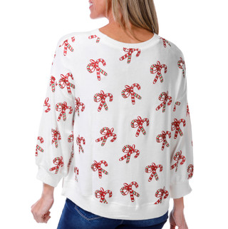 Thumbnail 2: Magical Season Women's Long Sleeve Crew Christmas Candy Canes Sweater  