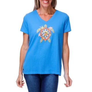 Thumbnail 1: Life is Good Women's Short Sleeve Turtle Garden V Neck Tee 