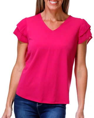 Thumbnail 1: Adrianna Papell Women's Pleated Sleeve Woven V Neck Top 