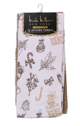 Thumbnail 1: Nicole Miller 3 Pk Christmas Kitchen Towels  
