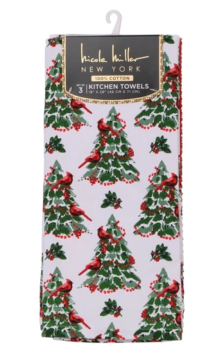 Thumbnail 1: Nicole Miller 3 Pk Cardinal Christmas Tree Kitchen Towels 