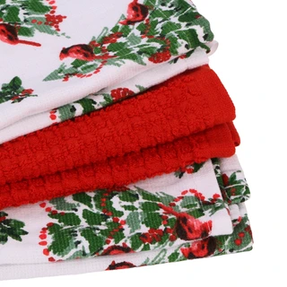 Thumbnail 2: Nicole Miller 3 Pk Cardinal Christmas Tree Kitchen Towels 