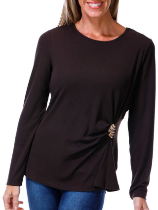 Thumbnail 1: NINE WEST Women's Long Sleeve Hardware Crewneck Top  