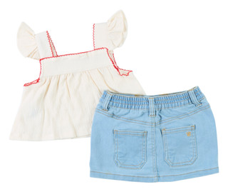 Thumbnail 2: Jessica Simpson Baby Girls 2 Pc Denim Skirt Set 