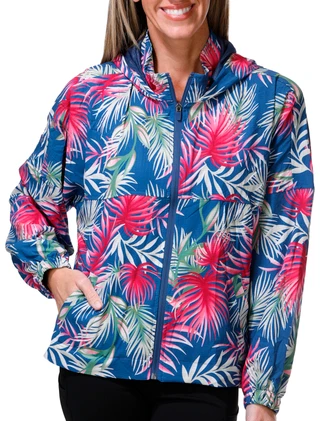 Thumbnail 1: REEL LEGENDS Women's Long Sleeve Tropical Print Hooded Windbreaker Jacket 