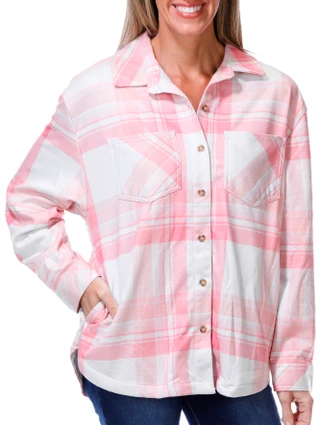 Thumbnail 1: REEL LEGENDS Women's Long Sleeve Knit Flannel Shacket  