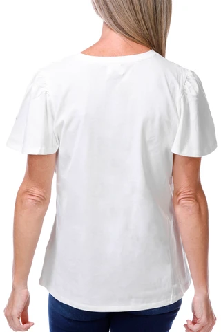 Thumbnail 2: Driftwood Women's Short Puff Sleeve Embroidered Tee  