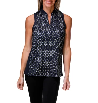 Thumbnail 1: Waggle Women's Sleeveless 1/4 Zip Printed Racerback Polo 