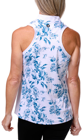 Thumbnail 2: Waggle Women's Sleeveless 1/4 Zip Floral Racerback Polo 