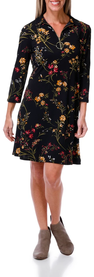 Thumbnail 1: MSK Women's 3/4 Sleeve O-Ring Zip Floral Mini Dress  