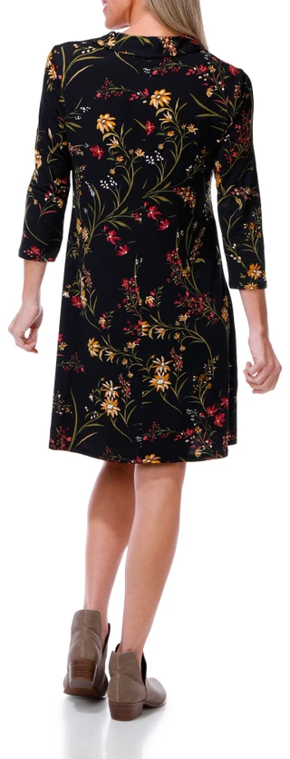 Thumbnail 2: MSK Women's 3/4 Sleeve O-Ring Zip Floral Mini Dress  
