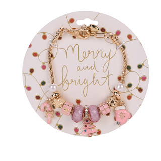 Thumbnail 1: Merry and Bright Pink Christmas Charm Bracelet  