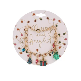 Thumbnail 1: Merry and Bright Gold Christmas Charm Bracelet  