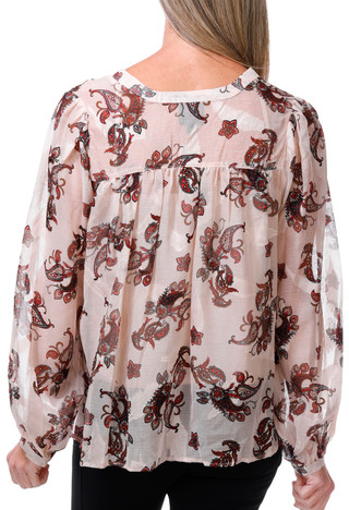 Thumbnail 2: BOBEAU Women's Long Sleeve Paisley Print Button-Front Top 