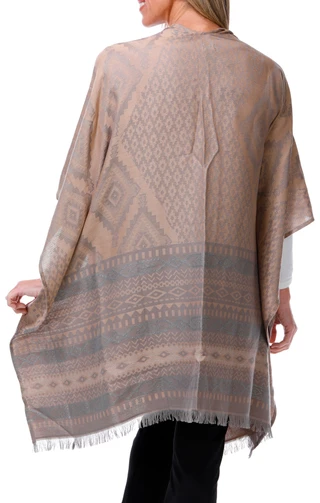 Thumbnail 2: FRYE Women's Tribal Print Ruana Wrap with Fringe Trim 