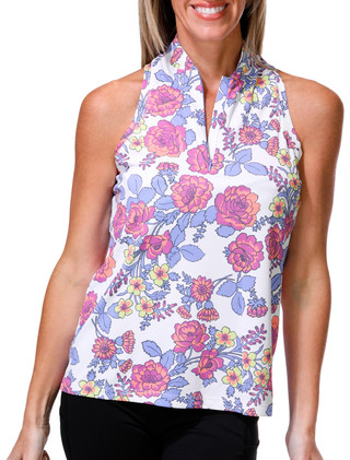 Thumbnail 1: Swannies Golf Women's Sleeveless 1/4 Zip Floral Racerback Polo 